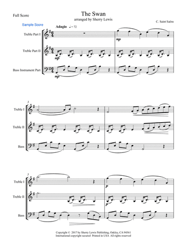 THE SWAN for Trio for String Trio, Woodwind Trio, any combination of two treble clef instruments an