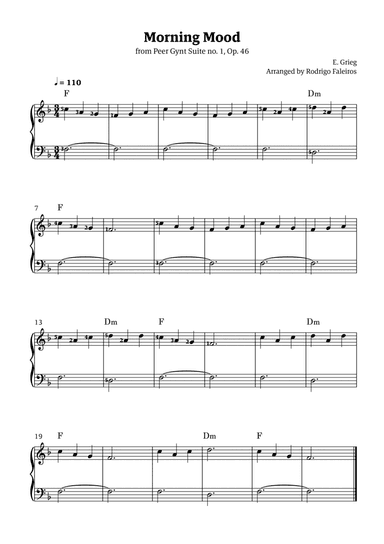 Morning Mood (easy piano - beginner level 1 - with fingerings and chords)