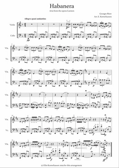 Habanera from Carmen for string duet (violin and cello)