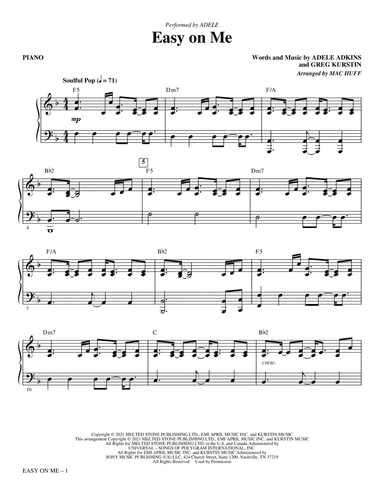 Easy On Me (arr. Mac Huff) - Piano