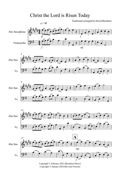 Christ the Lord is Risen Today for Alto Saxophone and Cello Duet
