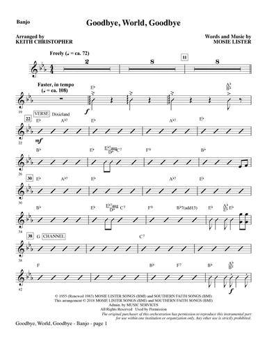 Goodbye, World, Goodbye (arr. Keith Christopher) - Banjo