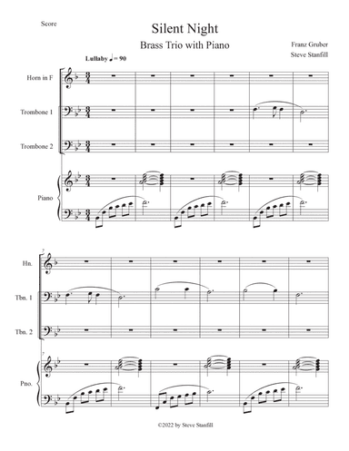 Silent Night Brass Trio for Piano, French Horn, and Two Trombones