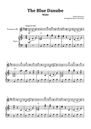 The Blue Danube - Trumpet and Piano with Chord Notations