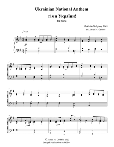Ukrainian National Anthem for Piano