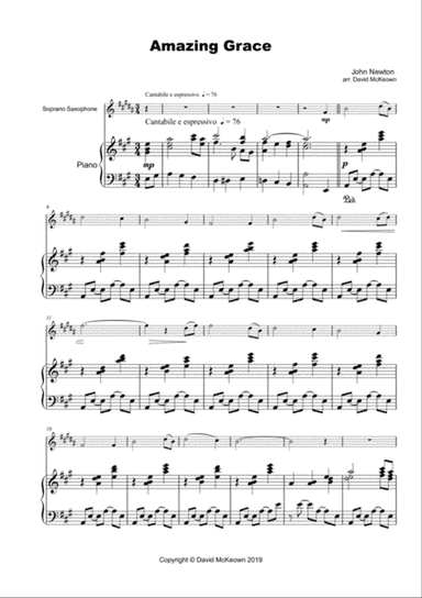 Amazing Grace, Concert Solo for Soprano Saxophone and Piano