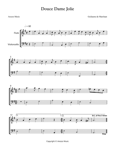 Douce Dame Jolie - Flute and Cello Arrangement