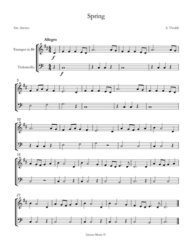 vivaldi spring easy Trumpet and Cello sheet music