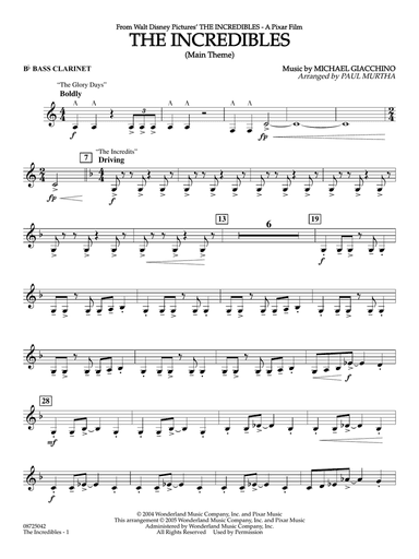 The Incredibles (Main Theme) (arr. Paul Murtha) - Bb Bass Clarinet