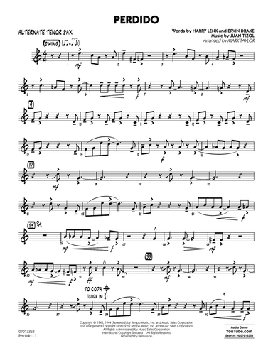 Perdido (arr. Mark Taylor) - Alternate Tenor Sax
