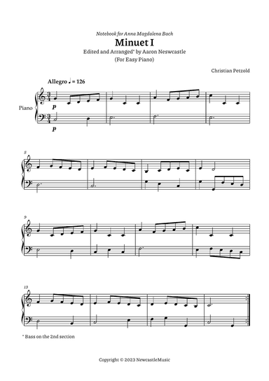 Minuet I Bach, A. M. (Book) | C. Petzold | C Major (#01/12 Keys) — For Easy Piano