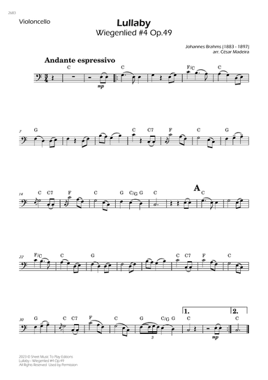 Brahms' Lullaby - Cello Solo - W/Chords