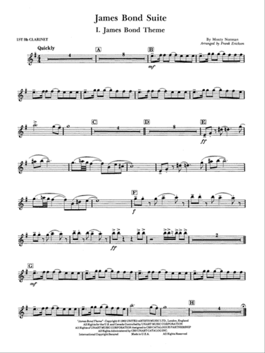 James Bond Suite (Medley): 1st B-flat Clarinet
