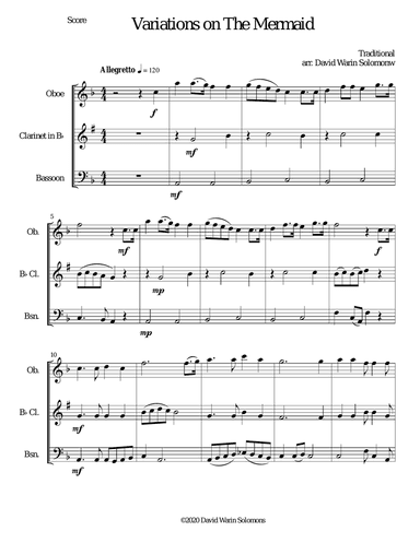 Variations on The Mermaid for wind trio (oboe, clarinet, bassoon)