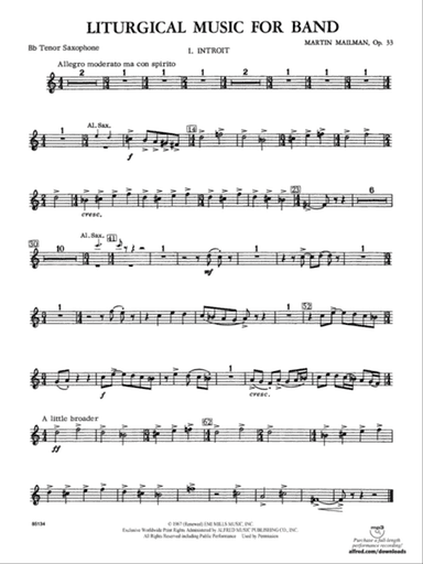 Liturgical Music for Band, Op. 33: B-flat Tenor Saxophone