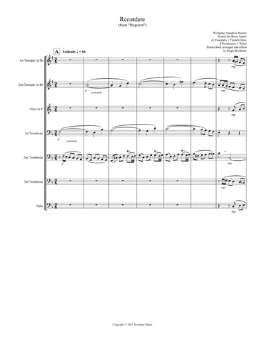 Recordare (from "Requiem") (F) (Brass Septet - 2 Trp, 1 Hrn, 3 Trb, 1 Tuba)