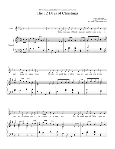 The 12 Days of Christmas - Voice and Piano - G major