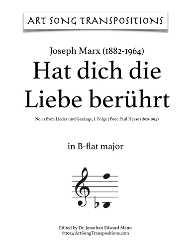 MARX: Hat dich die Liebe berührt (transposed to B-flat major)
