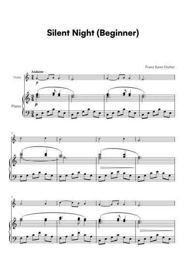 Franz Xaver Gruber - Silent Night Beginner (for Violin and Piano)