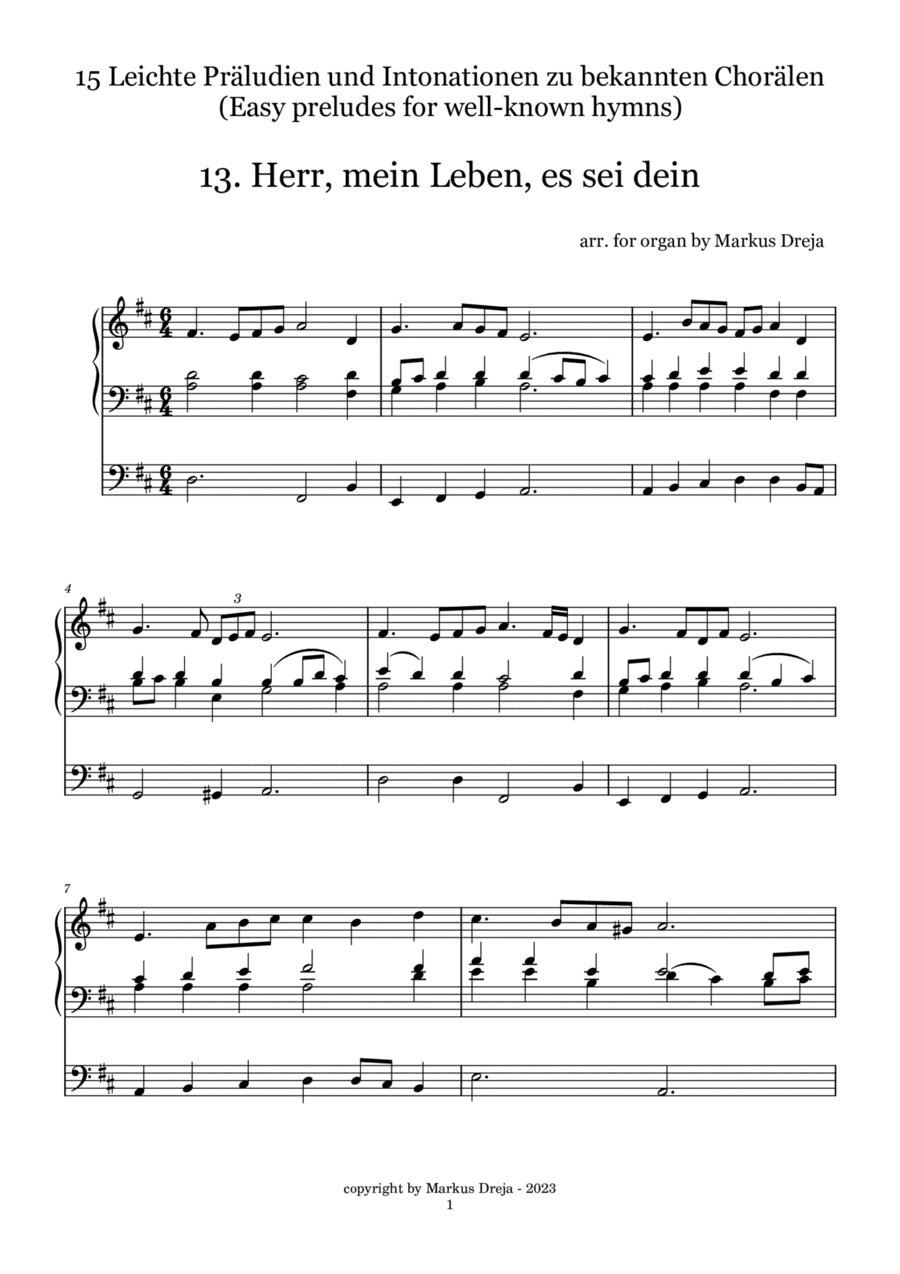 Easy Organ Preludes - leichte Orgelpräludien | Herr, mein Leben, es sei dein - Take my life