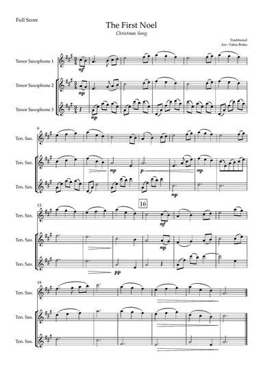 The First Noel (Christmas Song) for Tenor Saxophone Trio