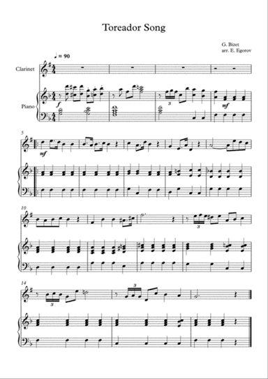 Toreador Song, Georges Bizet, For Clarinet & Piano