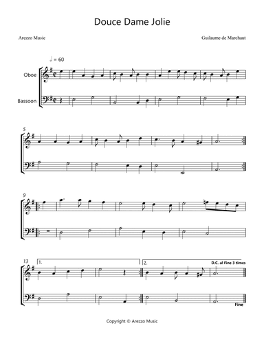 Douce Dame Jolie - Oboe and Bassoon Arrangement