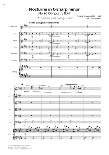 Nocturne No.20 in C Sharp minor - Clarinet Solo, Strings and Piano (Full Score) - Score Only