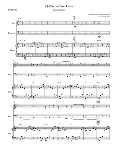 O Mio Babbino Caro (Puccini) for Flute & Bassoon Duo and Piano Accompaniment with Chords