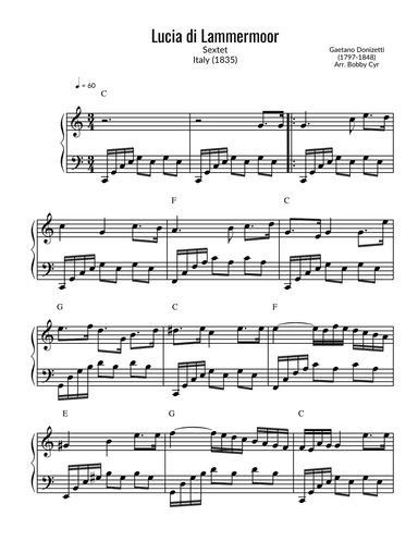 Lucia di Lammermoor - Sextet (Easy Piano Solo)