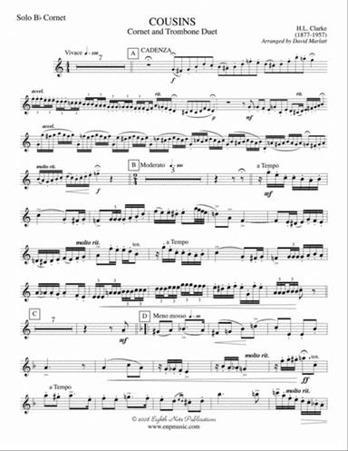 Cousins (Cornet and Trombone Duet and Concert Band): Solo B-flat Cornet