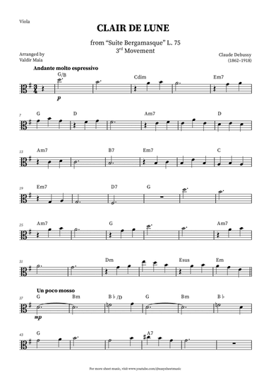 Clair de Lune - Viola + CHORDS