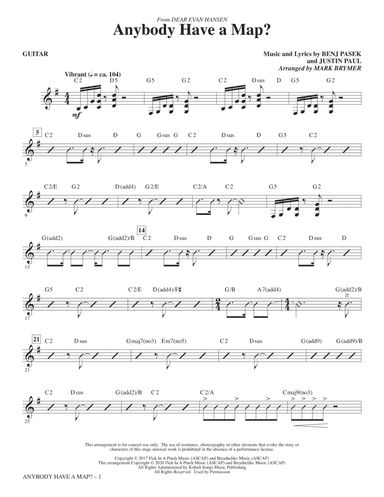 Anybody Have A Map? (from Dear Evan Hansen) (arr. Mark Brymer) - Guitar