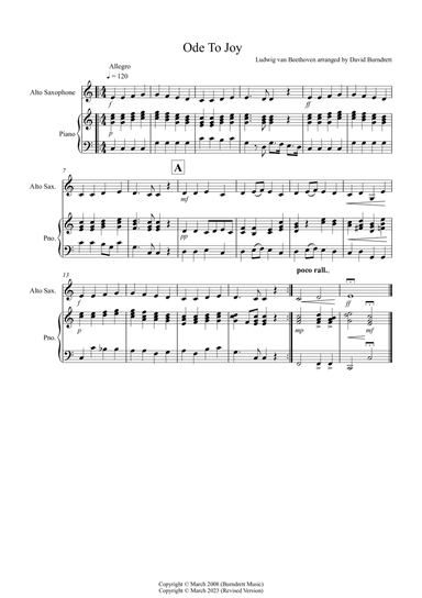 Ode To Joy for Alto Saxophone and Piano