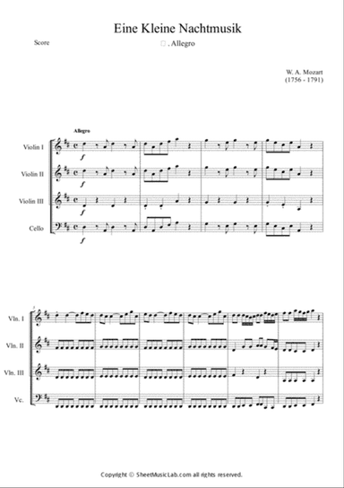 Serenade No.13 "Eine Kleine Nachtmusik" in G major, K.525 1.Allegro Easy & Short In D
