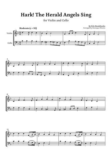 Hark! The Herald Angels Sing (Violin and Cello) - Beginner Level