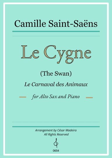 The Swan (Le Cygne) by Saint-Saens - Alto Sax and Piano (Full Score)