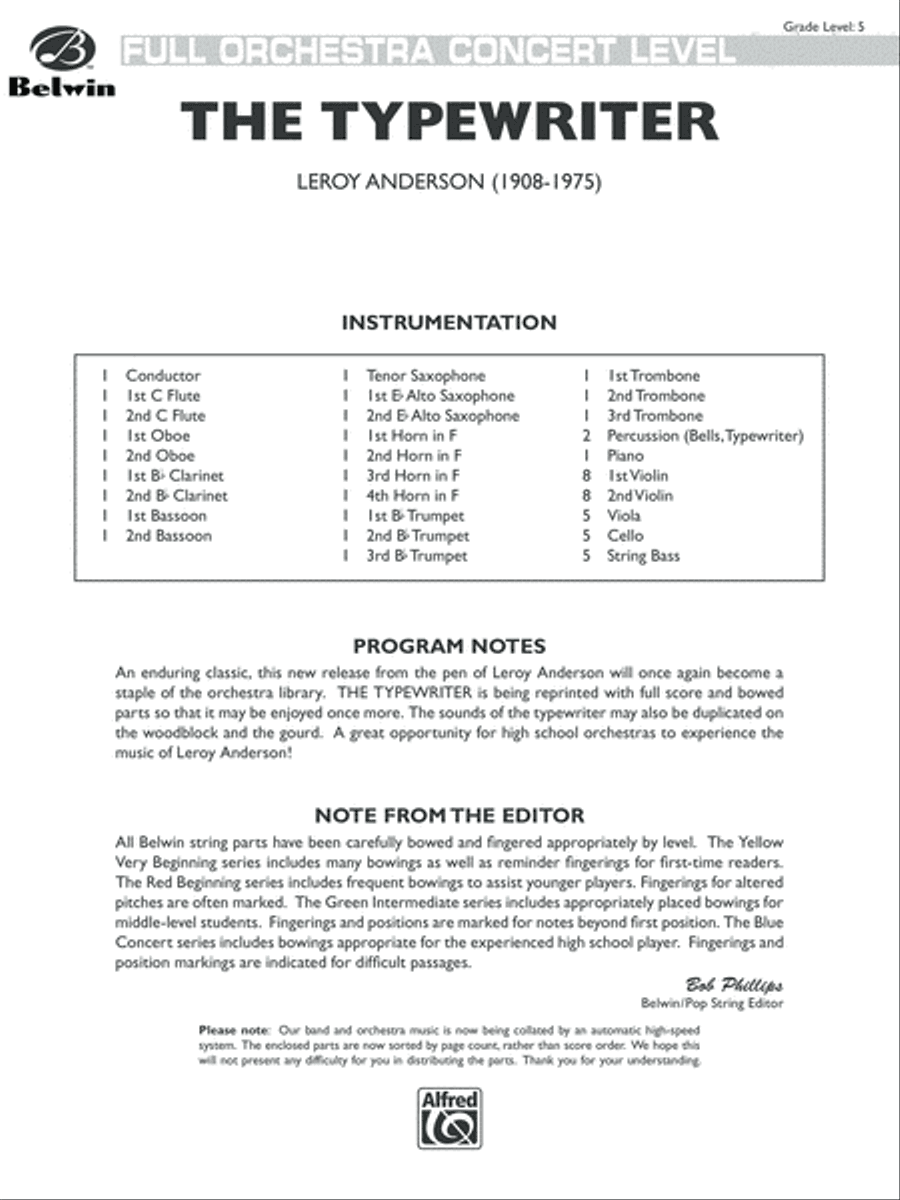 The Typewriter: Score