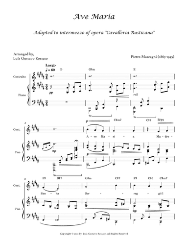 Mascagni - Ave Maria ( CONTRALTO - B Major)