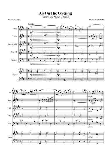 Air On The G String (from Suite No.3 in D Major) (Bach) - Woodwind quintet with Piano