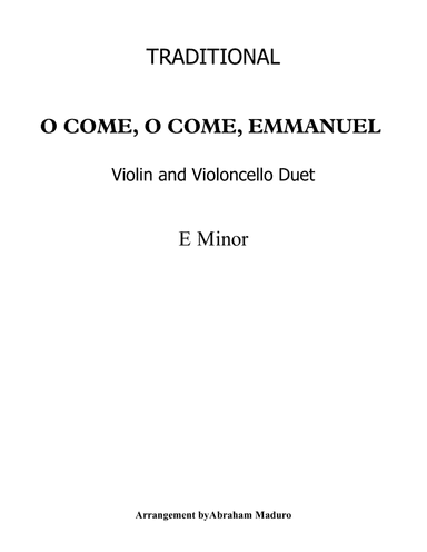 O Come, O Come, Emmanuel Violin and Cello Duet-Score and Parts