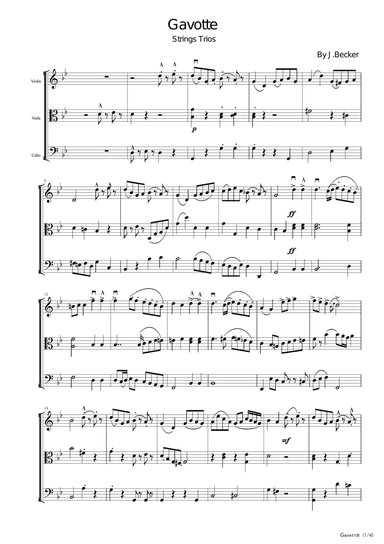 Gavotte,Strings Trios,J.Becker,Violin duet Sheet