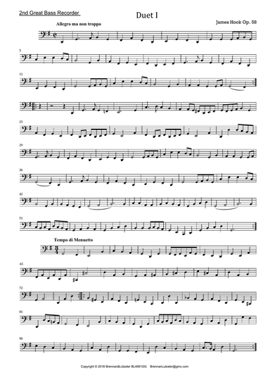 James Hook, 6 Duetts op. 58 for 2 Great Bass Recorders 2nd part