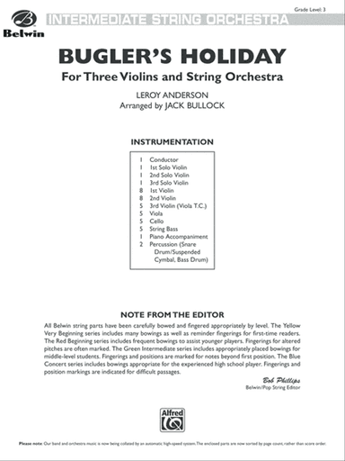 Bugler's Holiday for Three Violins and String Orchestra: Score
