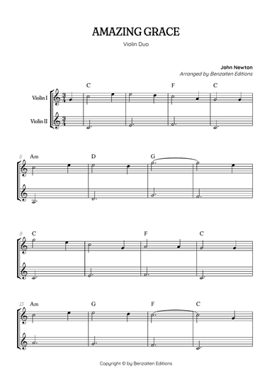 Amazing Grace • super easy violin duet sheet music with chords