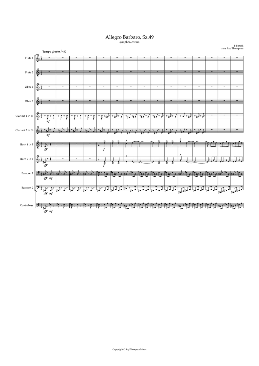 Bartók: Allegro Barbaro, Sz.49 - symphonic wind dectet/bass