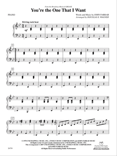 You're the One That I Want: Piano Accompaniment