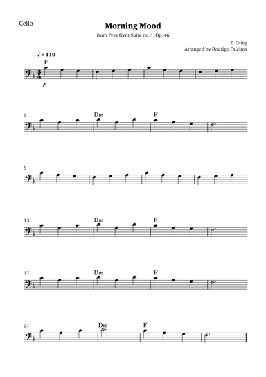 Morning Mood (solo cello - level 1 - with chords)
