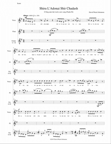 Shiru l'adonai shir chadash Sing unto the Lord a new song Verses 1 - 4, for soprano, flute, guitar