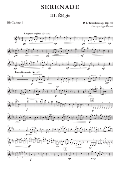 "Elegie" from Serenade Op. 48 for Clarinet Quartet
